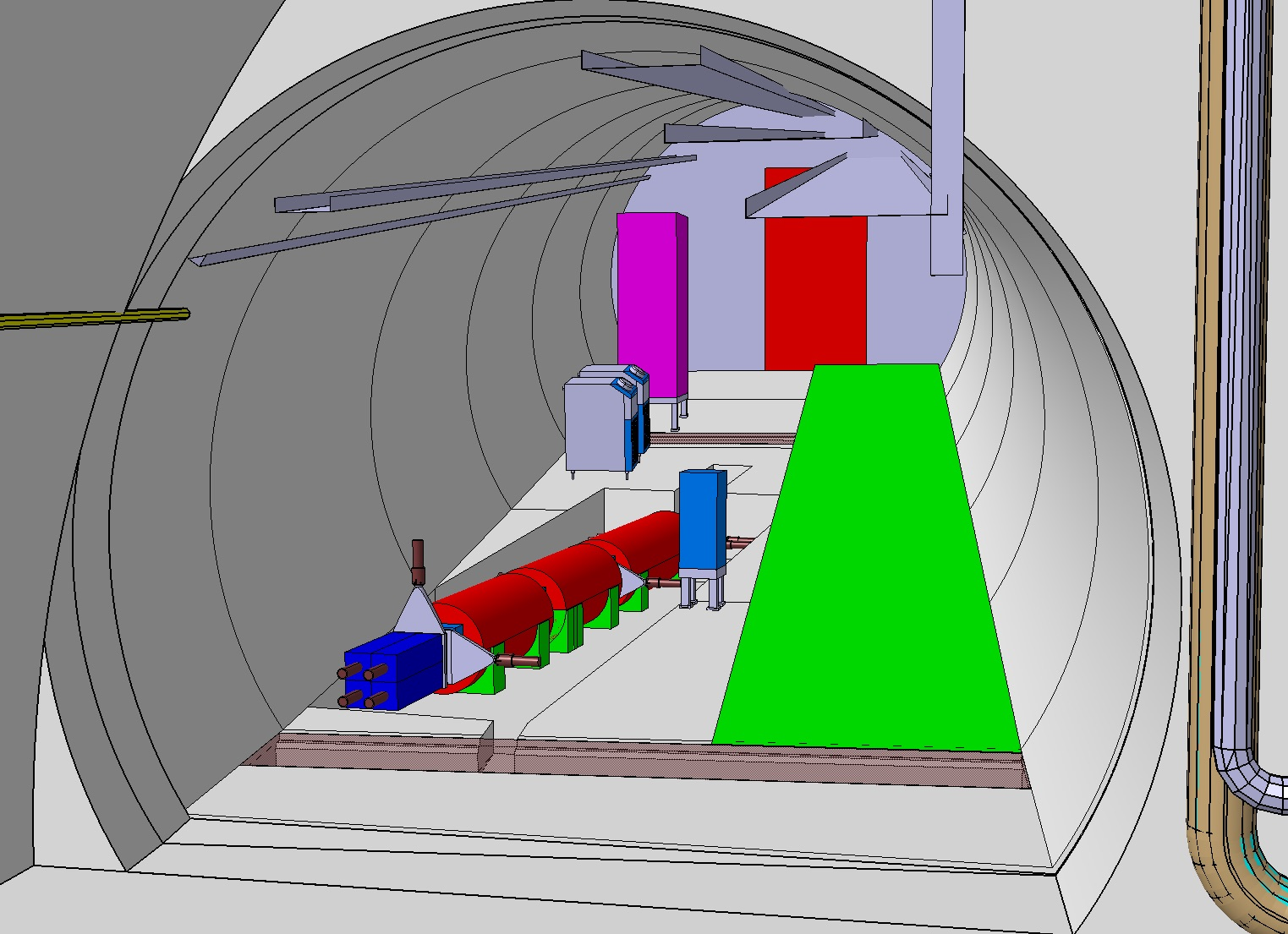 Entrance to the TI12 tunnel with the FASER detector shown at the proposed location after the lowering of the concrete floor.